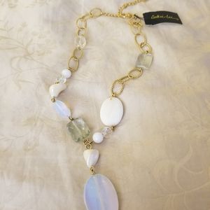Brand New gold, shell, glass iridescent necklace